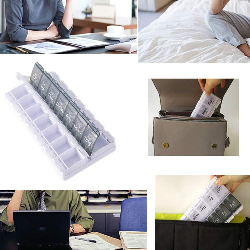 [Australia] - Black & White - Pill Box 7 Day with 14 Compartments Two Times Bounce Open Pill Dispensers Reminder for Vitamins Fish Oils Supplements Medication Black White 