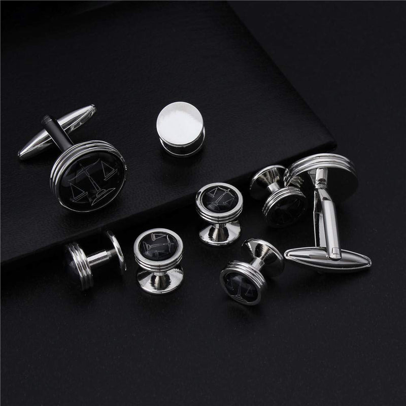 [Australia] - AMITER Mens Black Cufflinks and Studs Set for Tuxedo Dress Shirt - with a Auncel in The Black Onxy for Wedding Business Party Accessories silver 