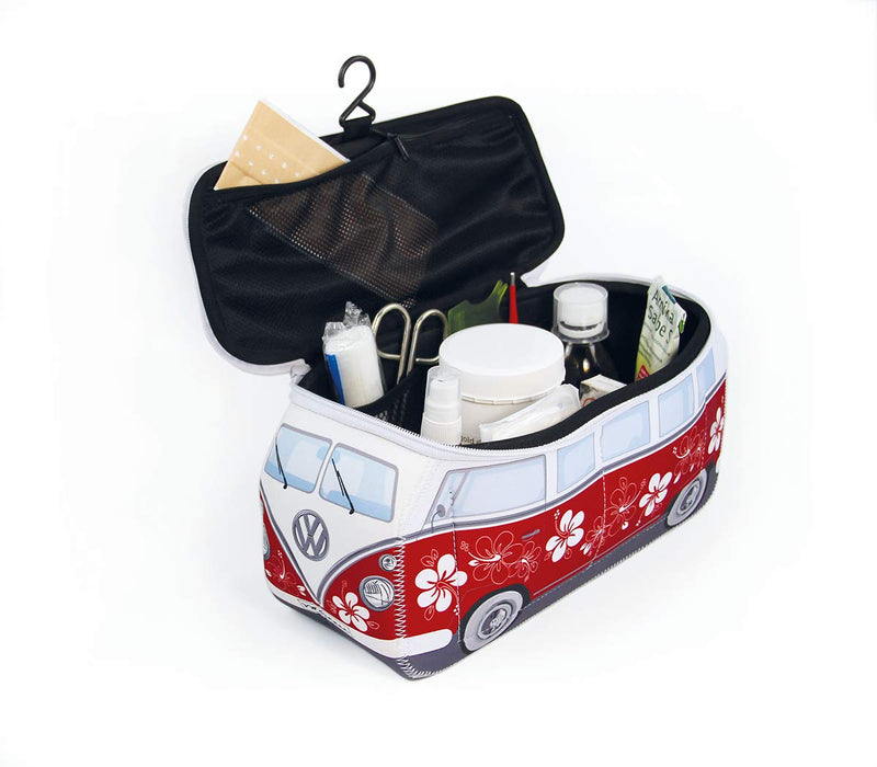 [Australia] - BRISA VW Collection - Volkswagen Samba Bus T1 Camper Van 3D Neoprene Universal Bag - Makeup, Travel, Cosmetic Bag (Neoprene/Hibiscus/Red) 