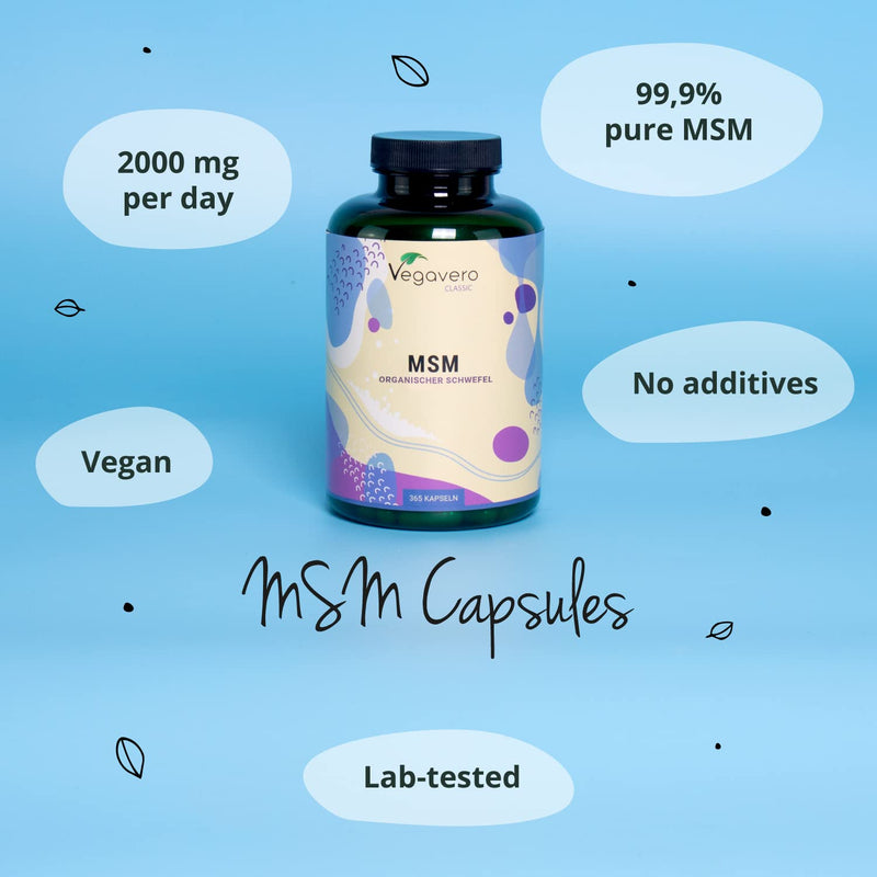 [Australia] - MSM Capsules Vegavero� | 2000 mg | Distilled Organic Sulphur | NO Additives & Non-GMO | Lab-Tested Methylsulfonylmethane MSM Supplements | 365 Capsules | Vegan 