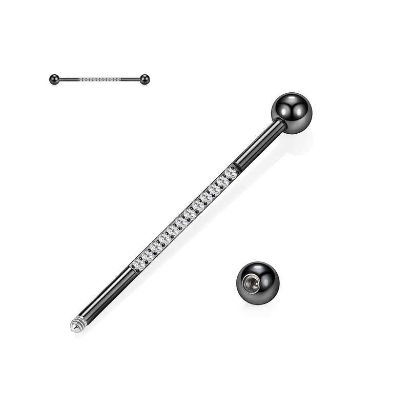 [Australia] - GAGABODY 14G Industrial Piercing Surgical Steel Industrial Barbell for Women Men Industrial Piercing Jewelry with CZ Paved Cartilage Earring Body Piercing Jewelry 1 1/2 Inch 38mm 1PC 14G 38mm-Black with CZ 
