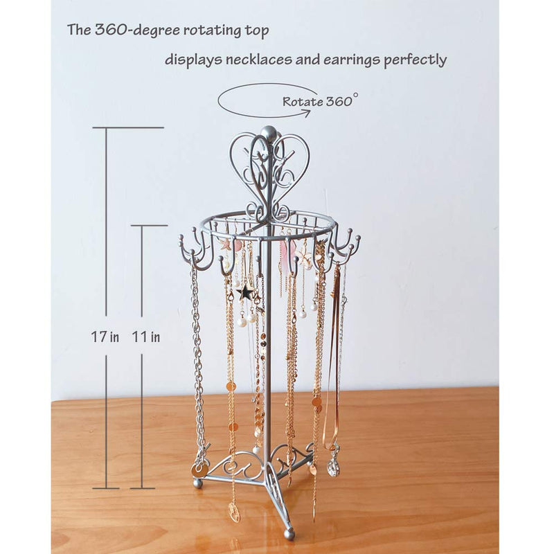 [Australia] - BUOOKCY Necklace Display Holder Stand, Rotating Necklace Hanger Organizer Stand, 17-inch Silvery Metal Jewelry Tree with 16 Hooks 
