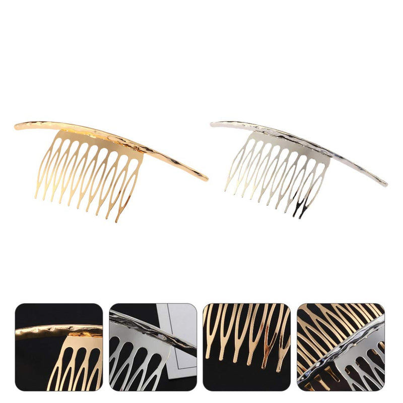 [Australia] - Lurrose 2pcs French Twist Comb Teeths Comb Alloy Metal Clips for Bridal Wedding Hair Side Comb Women Hair Accessories 