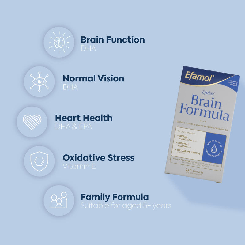 [Australia] - Efamol Efalex Brain Formula | 240 Easy to Swallow Capsules | Omega 3 DHA + EPA & Omega 6 GLA + AA | Family Formula suitable from 5+ 
