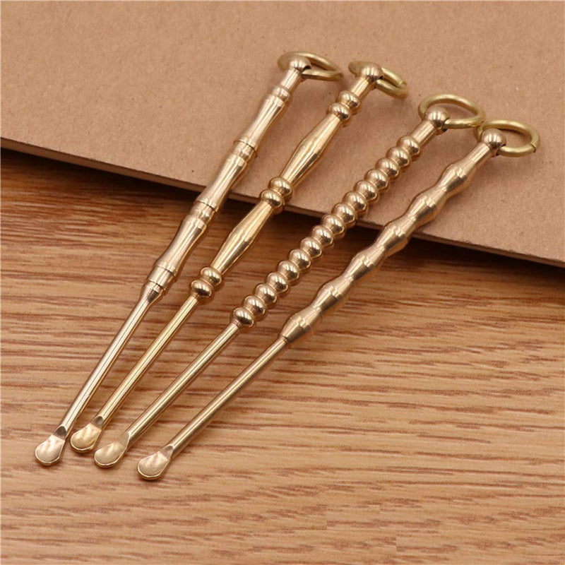 [Australia] - 4Pcs Ear Pick Ear Curette Cleaner Earwax Removal Cleaning Tools Brass Reusable Ear Cleaner with Key Ring 