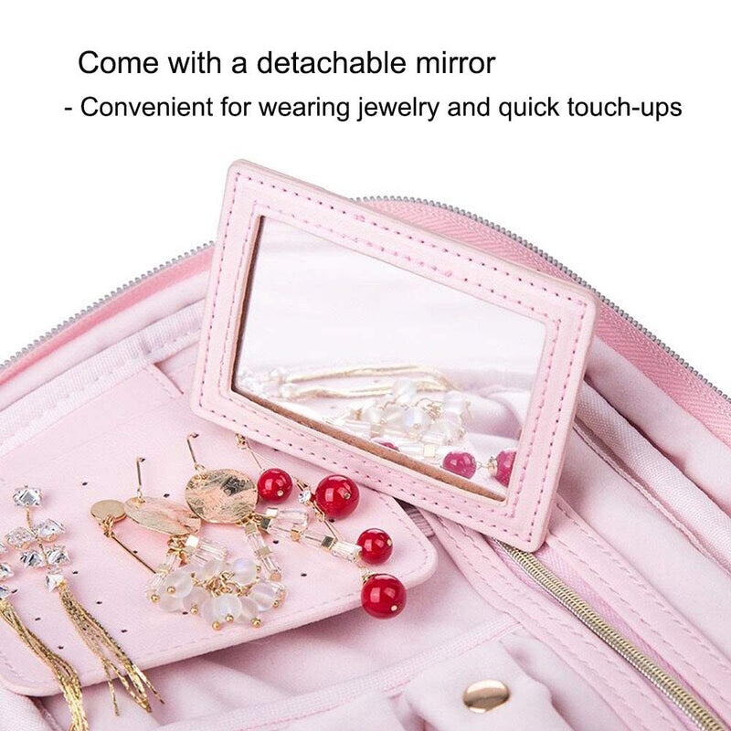 [Australia] - Travel Jewelry Organizer with a Detachable Mirror- Jewelry Case - Jewelry Storage Box for Earrings, Rings, Necklace, Bracelets - Women Quilted Jewelry Box Organizer - Girl Portable Jewelry Case (Pink) 