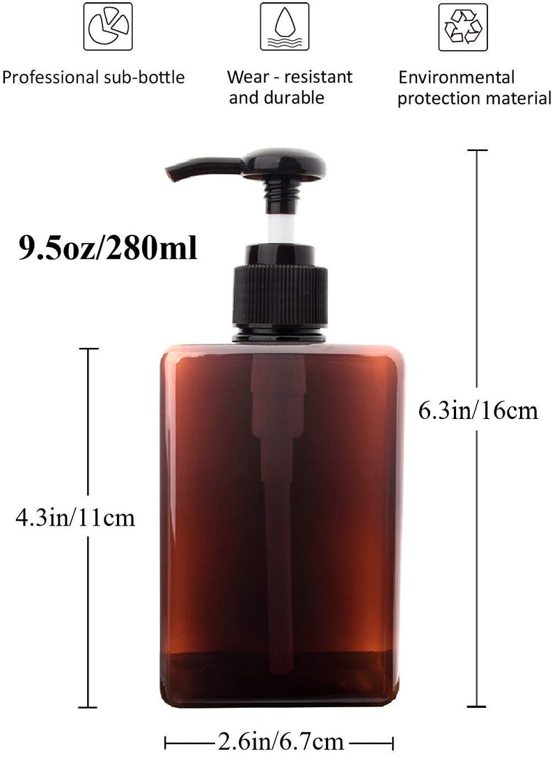 [Australia] - Plastic Pump Bottles, 9.5oz/280ml Refillable Empty Soap Dispenser Container for Shampoo Kitchen Bathroom Cosmetic, Pack of 2 Clear + Amber 