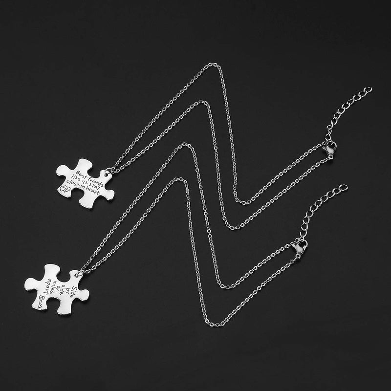 [Australia] - 2PCS Best Friends Necklaces for 2 - Side by Side Or Miles Apart BFF Friendship Matching Puzzle Necklace Set Long Distance Friendship Gifts for Women Teen Girls 