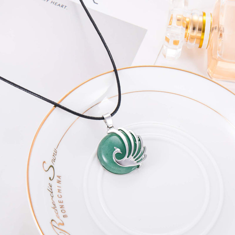 [Australia] - LS_JWZ Women's Peacock Pendant Necklace, Crystal Necklace Gemstone Healing Chakra Necklace, Lucky Gift for Women and Girls, Matched with Stainless Steel Chain Strap Gift Box Green Aventurine 