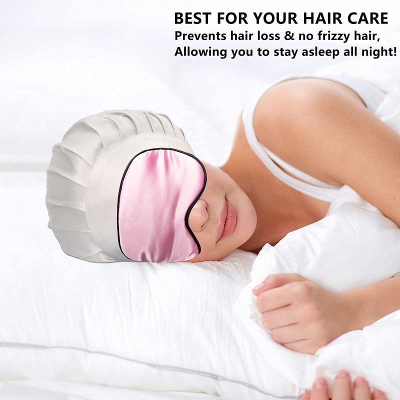 [Australia] - YMHPRIDE 2 Packs Mulberry Silk Hair Wrap for Sleeping 100% Pure Silk Bonnet Sleep Cap Night Hat Hair Wrap for Women, 19 Momme Soft Breathable with Silk Sleep Eye Mask/Earplugs(Black/Silver Gray) Black/Silver Gray-B 