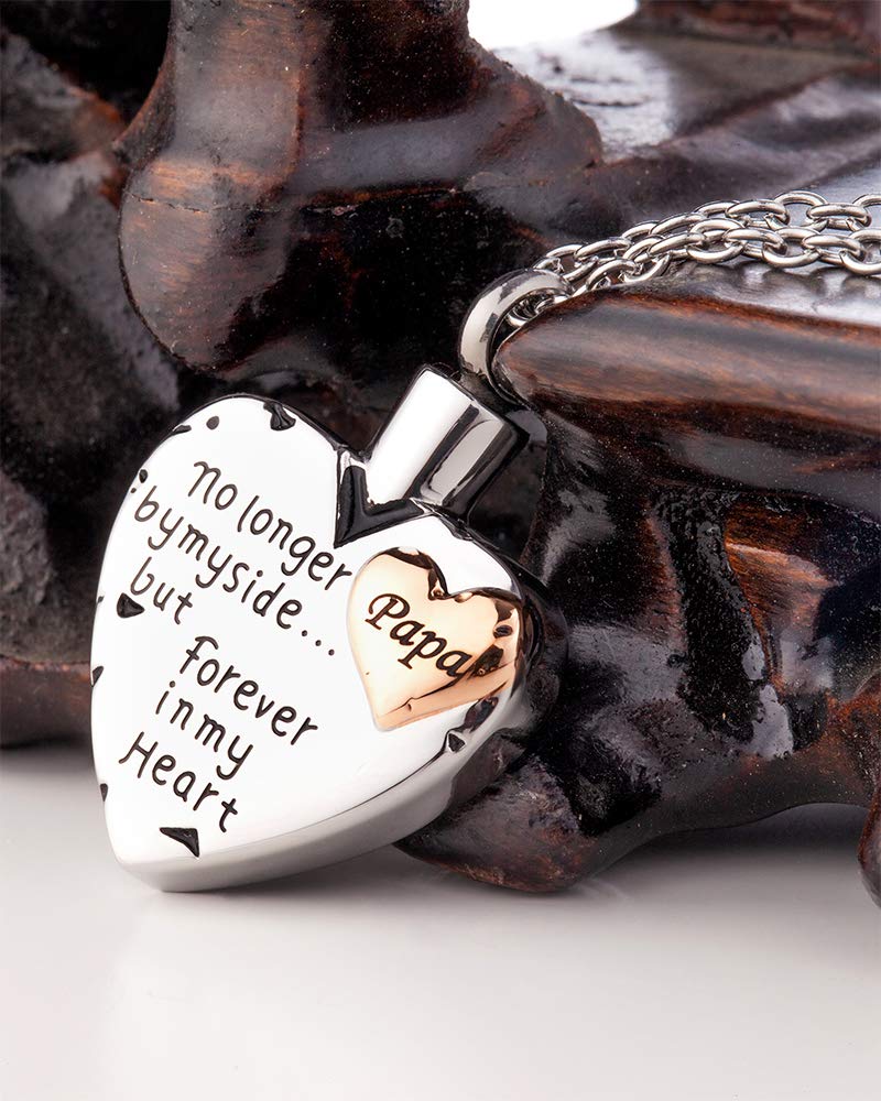 [Australia] - Cremation Jewelry Necklace for Ashes Carved No Longer by My Side Forever in My Heart Ashes Keepsake Memorial Gifts Pendant Locket for Grandma Grandpa Mom Dad Papa Son Brother Sister Husband Wife 