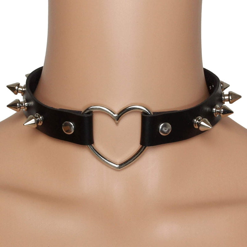 [Australia] - MILAKOO Punk Style Love Heart PU Leather Necklace Black, Silver Tone 