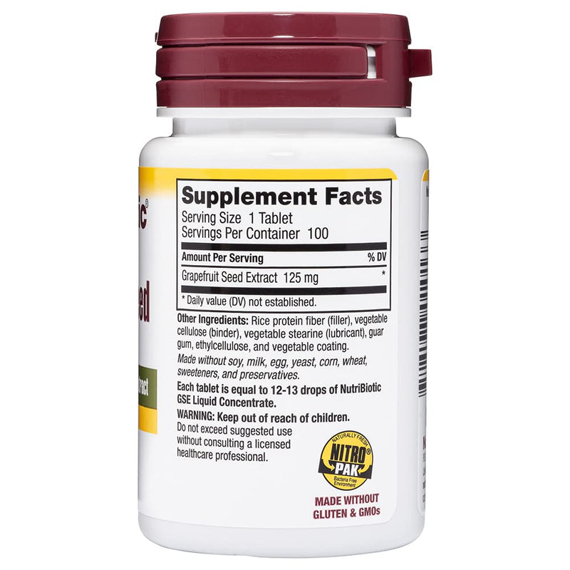 [Australia] - NutriBiotic – Grapefruit Seed Extract Tablets 125mg, 100 Count | Premium Grade GSE with Bioflavonoids | Potent Immune & Overall Health Support | Easy to Swallow | Vegan, Gluten Free, Non-GMO 