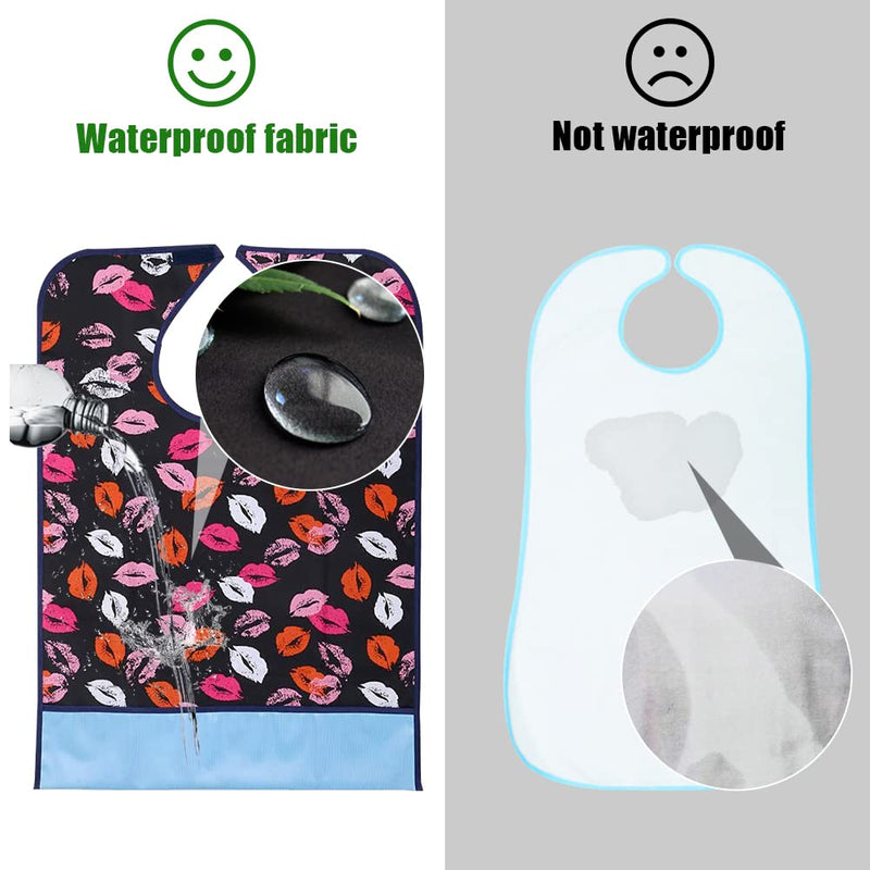 [Australia] - Adult Bibs for Elderly Washable, 2 Pack Butterfly Lip Reusable Waterproof Eldly Bib with Crumb Catcher Disability Bibs for Adults for Women Men 