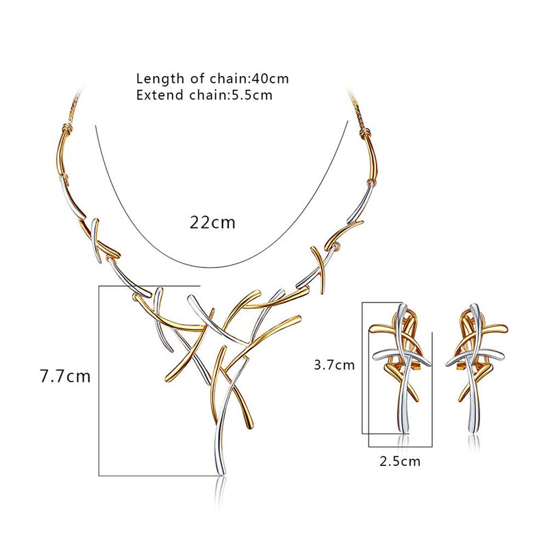 [Australia] - YEEVAA Two Tone Color Leaf Branch Cross Necklace and Earrings Jewelry Set Gift for Birthday/Anniversary Day/Party Gold&Silver 