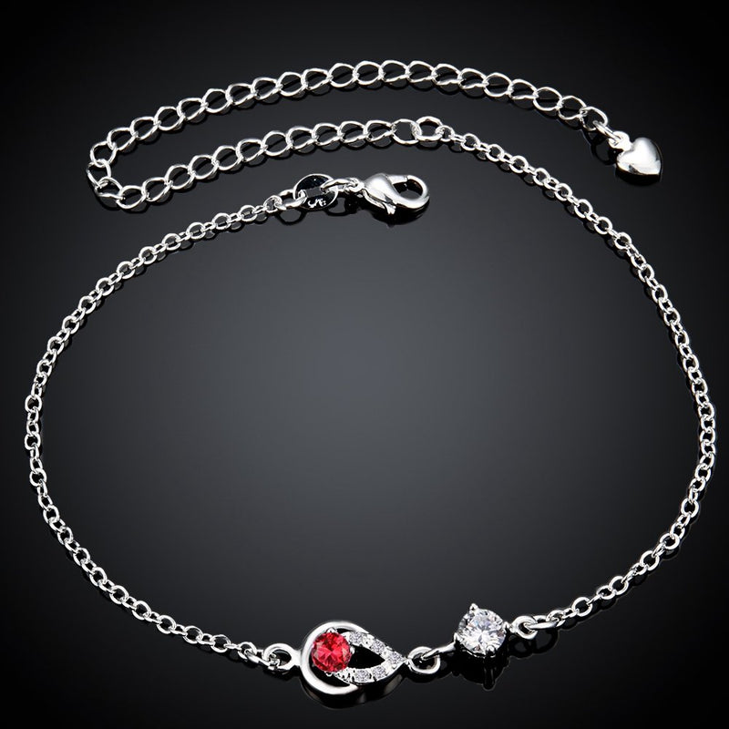 [Australia] - Huangiao Women's 925 Silver Chain Personality Pierced Water Droplets Anklet Foot Bracelet Sandals Beach Feet Diamond Anklet Red 