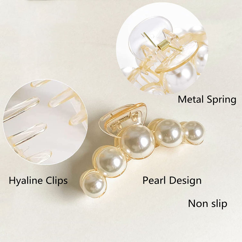 [Australia] - Pearl Hair Claw Clips for Women, Large Pearl Hair Grip, Big Hair Clips for Thick/Fine Hair, Pearl Hair Slide Hairdressing Clips Long Hair Accessories for Women/Girl(3 pcs,3 Size) 