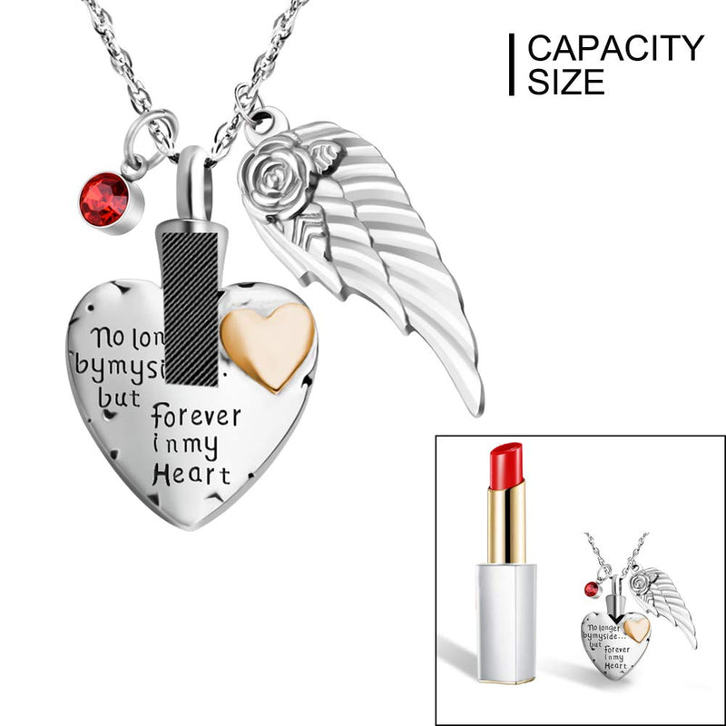 [Australia] - abooxiu Heart Cremation Urn Necklace for Ashes Jewelry Angel Wing Memorial Pendant 12 Birthstones - No Longer by My Side But Forever in My Heart - Customize Available 