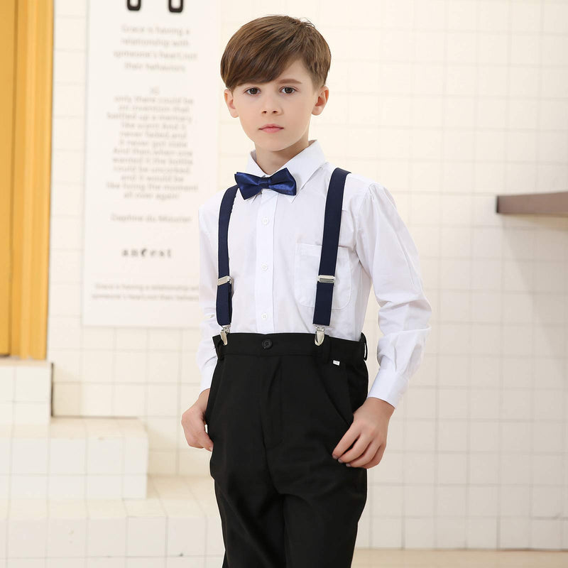 [Australia] - Kids Suspender Bowtie Necktie Sets - Adjustable Elastic Classic Accessory Sets for 6 Months to 13 Year Old Boys & Girls Navy Blue 26 Inches (Fit 6 Months to 6Years) 