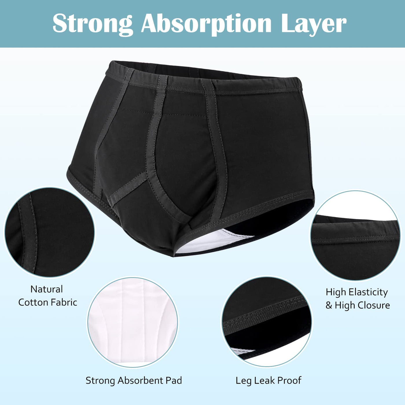 Absorbent Leak Proof Reusable Incontinence Pants for Men, Product