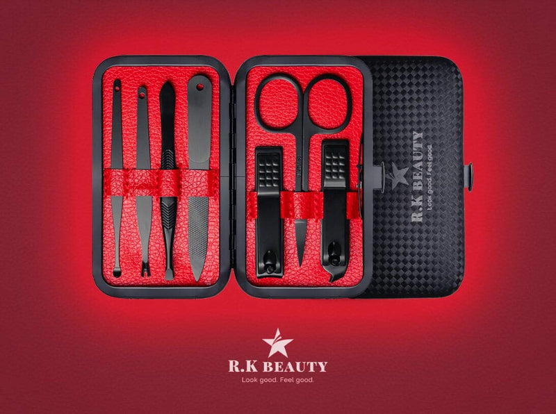 [Australia] - Manicure Sets 7Pcs for Men & Women, Fashion Professional Stainless Steel Nail Clippers Pedicure Kit Grooming Tools by RK Beauty (RED) Red 