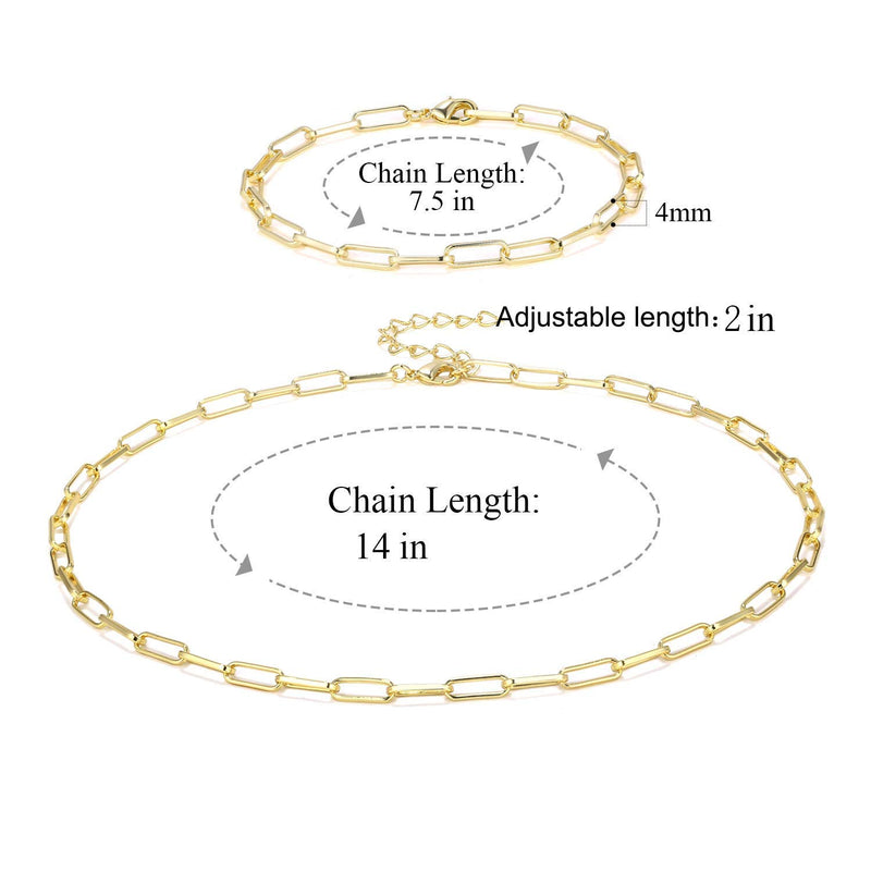 [Australia] - Paperclip Necklace,14K Gold Plated Oval Dainty Choker Chain Link Necklace for Women Girls B-Gold 16" choker + 7" bracelet 