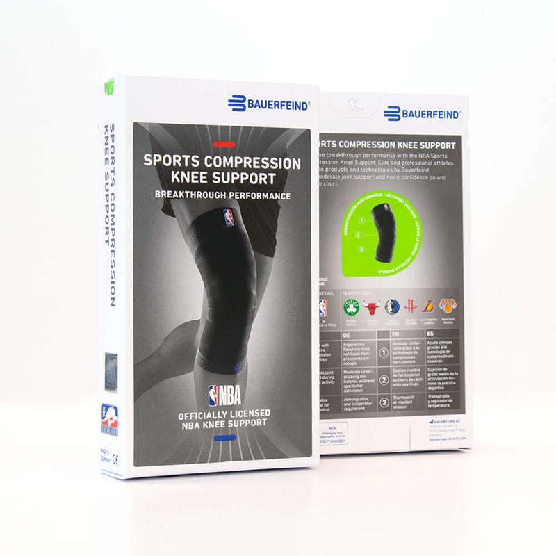 [Australia] - Bauerfeind Sports Compression Knee Support NBA - Lightweight Design with Gripping Zones for Basketball Knee Pain Relief & Performance with Team Designs (Black, M) 