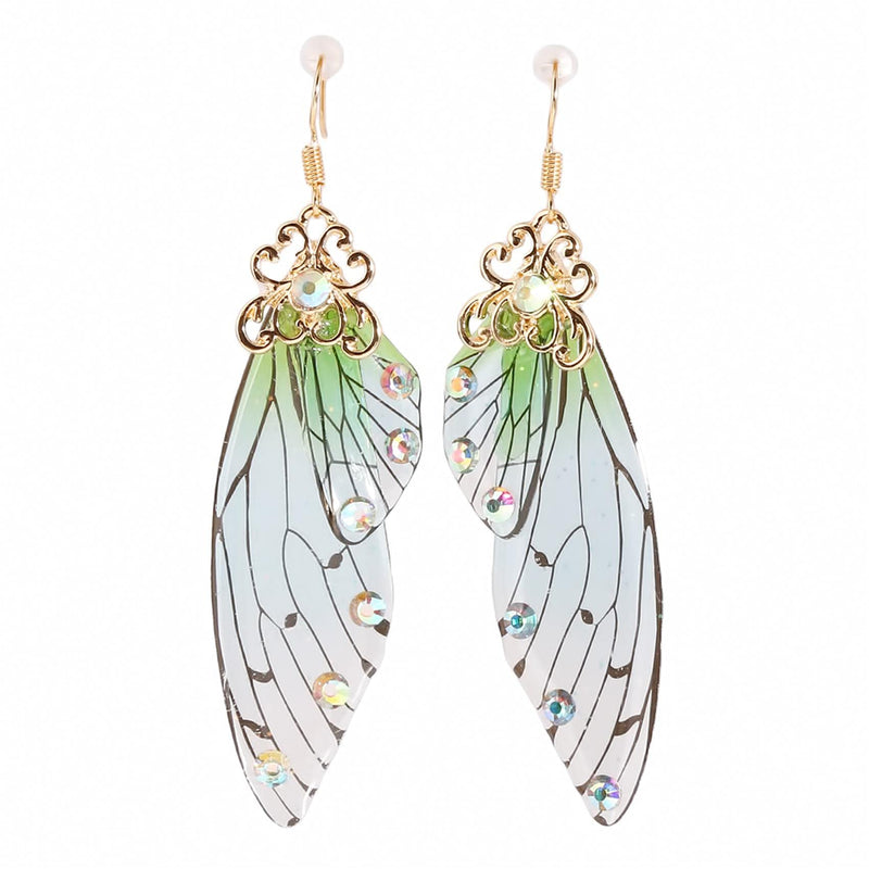 [Australia] - Lalang 4PCS/Set Handmade Simulation Cicada Wings Long Drop Crystal Earrings for Women Personality Animal Wings Pendant Ear Accessories 