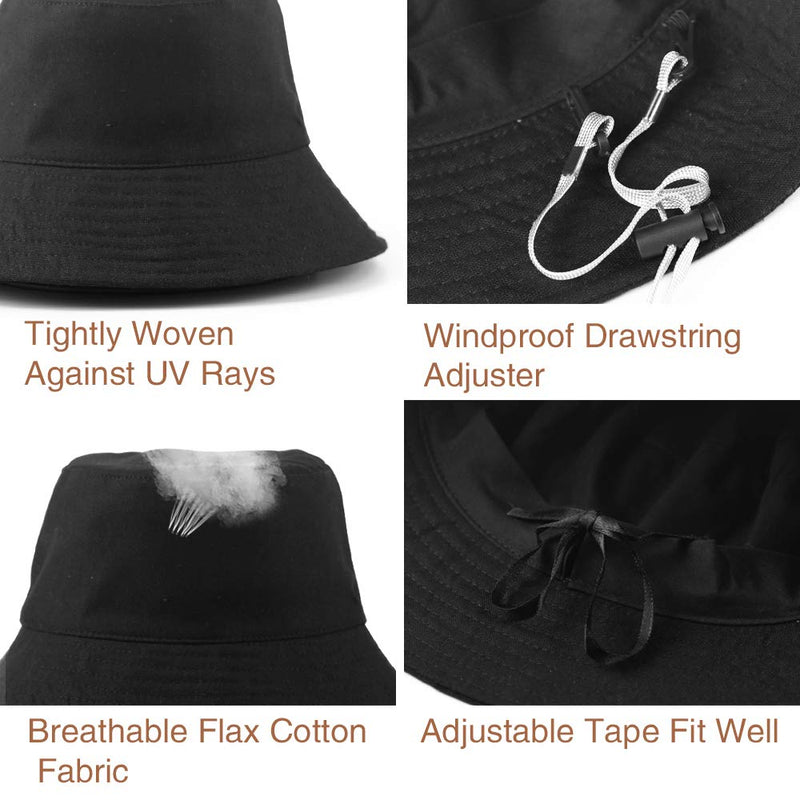 [Australia] - Bucket Hats for Women Sun Beach Hat Teens Girls Wide Brim Summer Fisherman's Caps UPF 50+ A1-black 