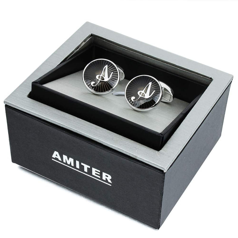 [Australia] - AMITER Initial Letter Cufflinks for Men with Gift Box - Personalized Alphabet Embossed A-Z letter A 