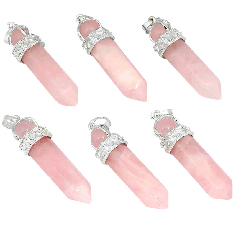 [Australia] - TUMBEELLUWA Crystal Point Necklaces Hexagonal Prism Stone Pendants with Chain Healing Jewelry Pack of 2 #1 rose quartz crystal stone 