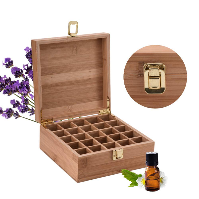 [Australia] - PhantomSky 25 Slots Wooden Aromatherapy Essential Oil Carrying Case, Natural Bamboo Essential Oil Organizer Storage Box Case Display Holder for Travel and Presentations Gift Box #1 