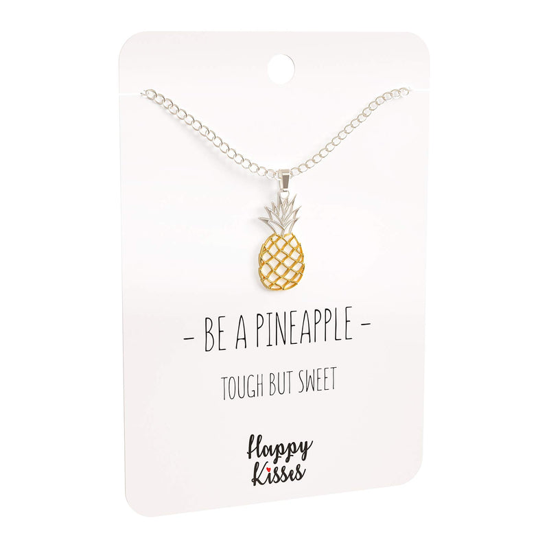 [Australia] - Happy Kisses Pineapple Necklace – Be A Pineapple Pendant – Message Card Gold and Silver 