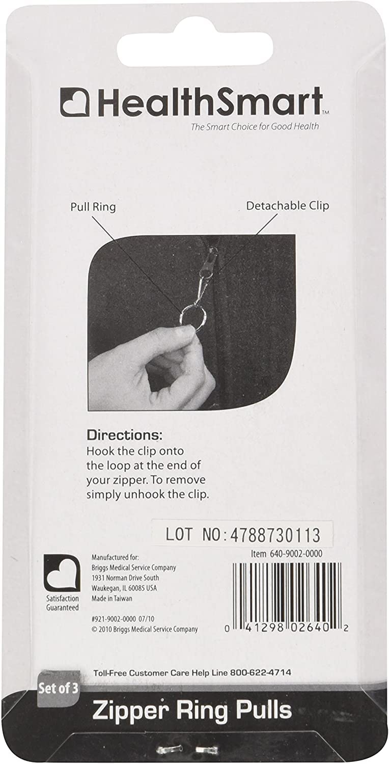 [Australia] - HealthSmart Zipper Ring Pulls Zipper Tabs For Clothing, Zipper Assist, 3 Count, 1 Inch Diameter 