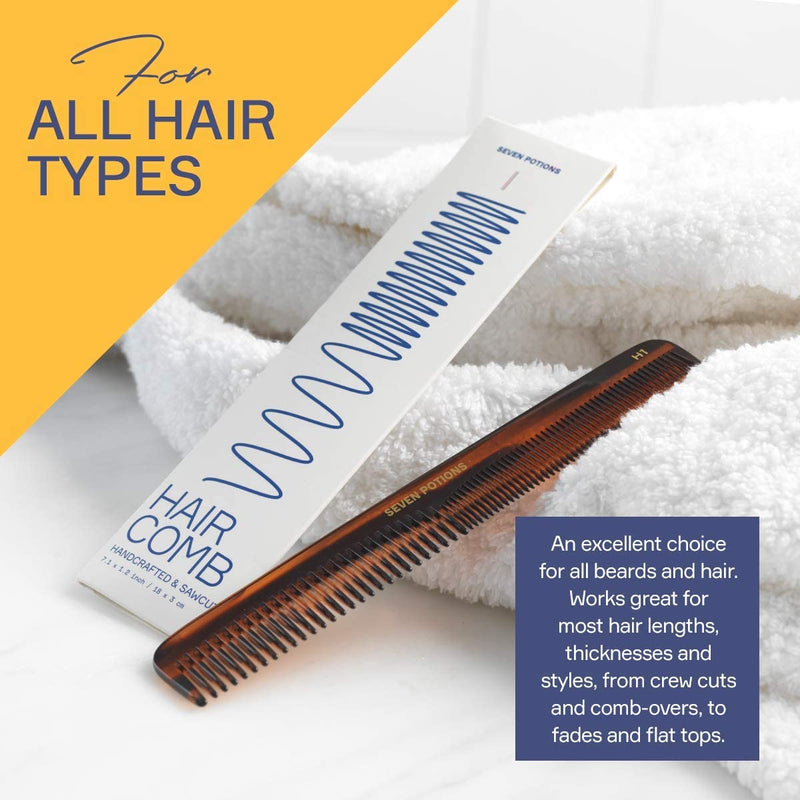 [Australia] - Seven Potions Hair Comb ‚Äî Fine and Coarse-Tooth Comb for Men's Hair, Beard & Moustache ‚Äî Handmade (18 cm / 7.1 inch) Hair Comb H1 