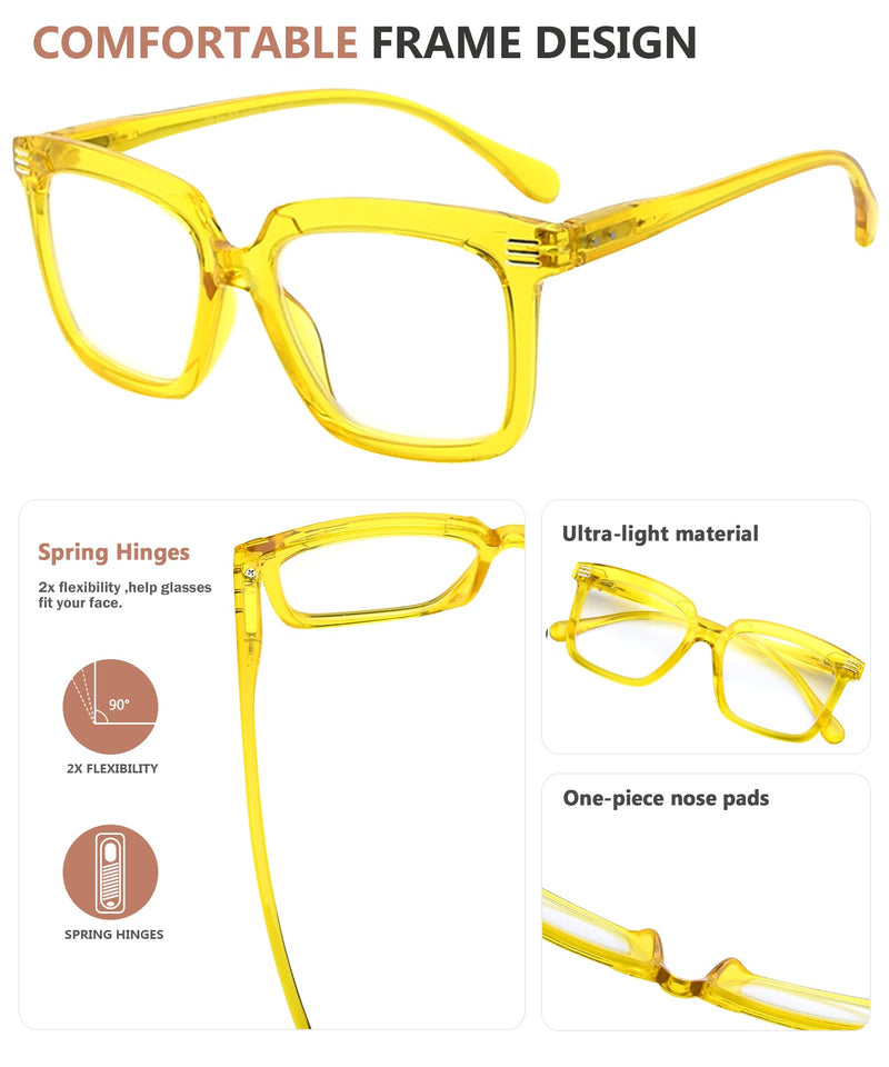 [Australia] - Eyekepper Square Reading Glasses for Women Large Frame Readers - Yellow +2.00 2.0 x 