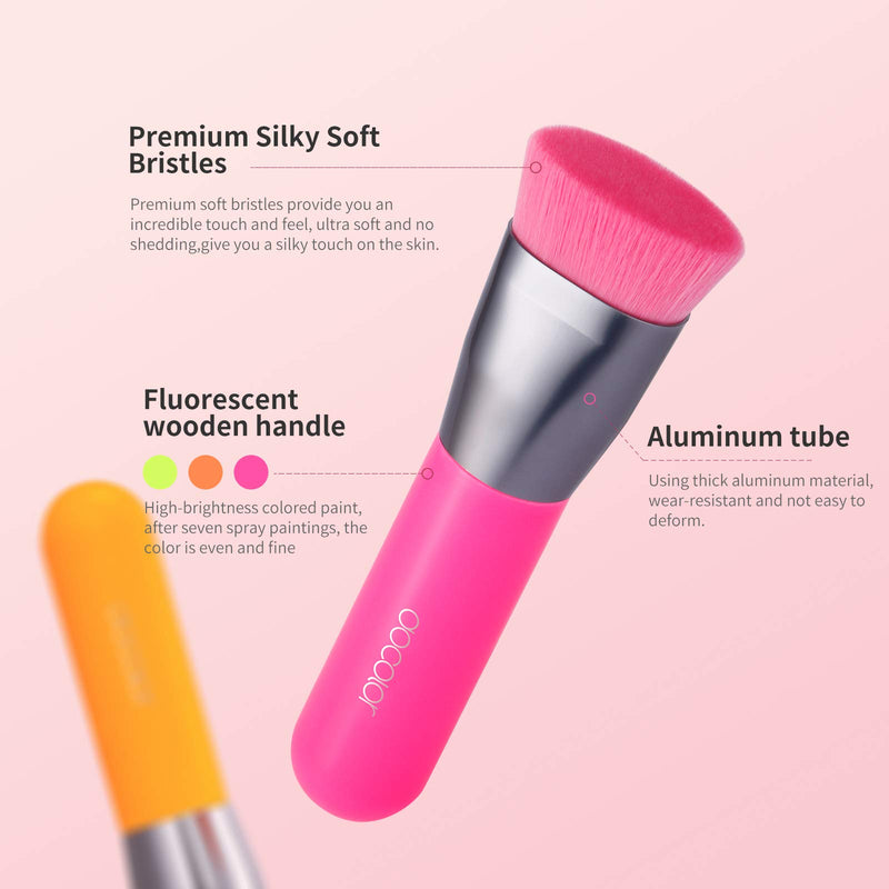 [Australia] - Docolor Flat Top Kabuki Foundation Brush, Synthetic Professional Face Blush Liquid Powder Foundation Brush Liquid Blending Mineral Powder Makeup Tools, Neon Pink 