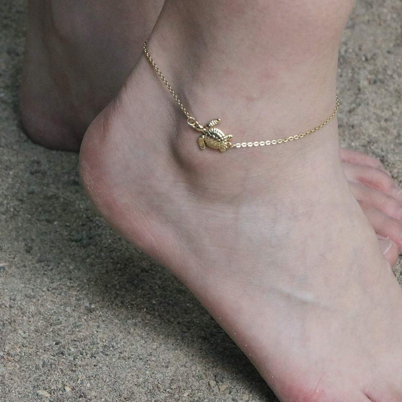 [Australia] - Joycuff Turtle Boho Anklet Bohemian Ankle Bracelet Beach Jewelry Gifts for Women Teen Girls Personalized Initial Letter Alphabets Cute Disc Gold Turtle Initial charm S 