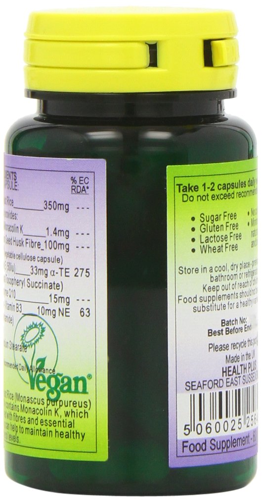 [Australia] - Health Plus Red Yeast Rice Complex Heart Health and Cholesterol Lowering Supplement - Pack of 60 Gelatin Free Capsules 