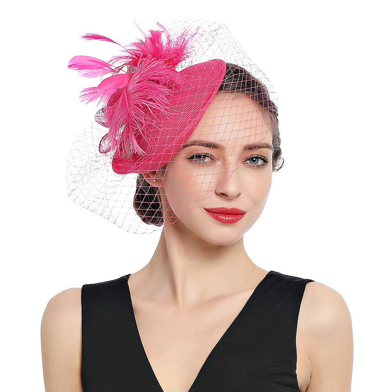 [Australia] - Women Fascinators Kentucky Derby Hair Clip Headband Wedding Tea Party Hat 6-rose Red 