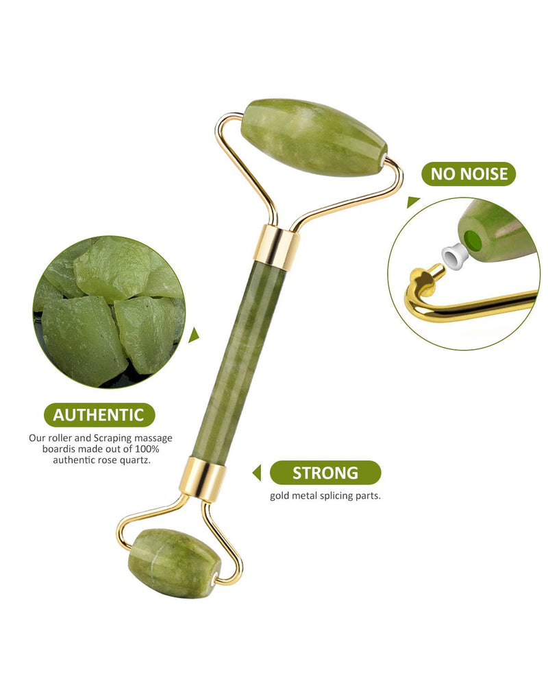 [Australia] - Jade Roller for Face, Jade Roller and Gua Sha Set, EUASOO 100% Real Natural Beauty Jade Facial Roller Massage Tool for Face Eyes Neck Body – Anti Aging Beauty Treatment 
