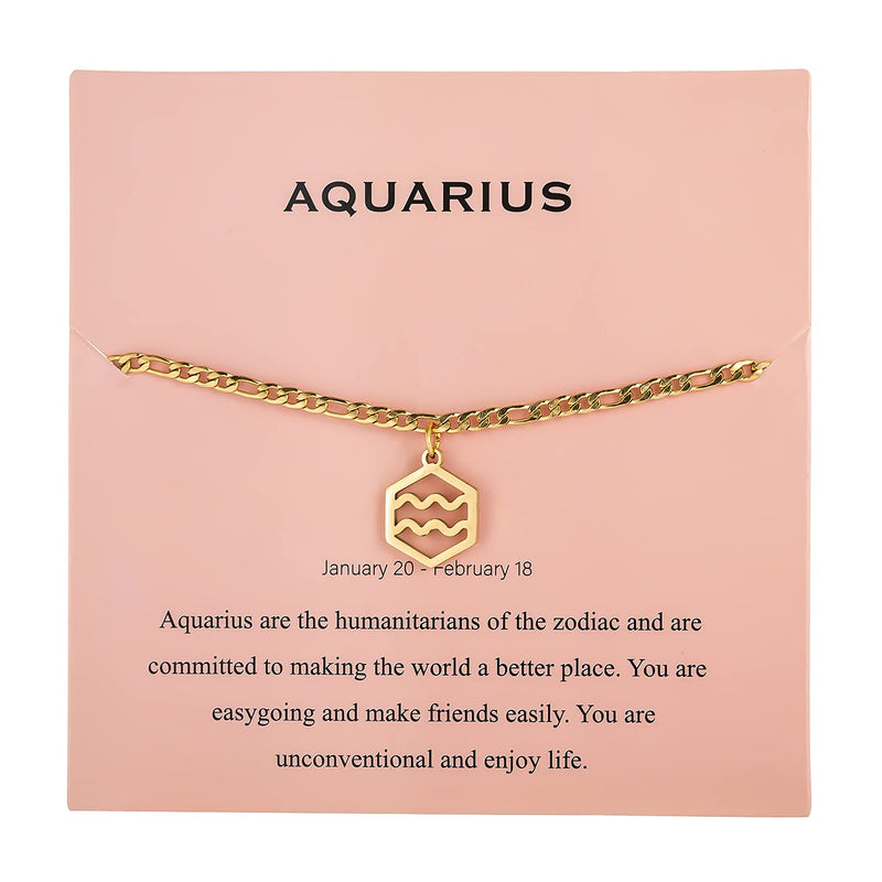 [Australia] - Augonfever 3mm Wide Anklet for Women Zodiac Ankle Bracelets Gift 18K Gold Plated Figaro Chain Aquarius 