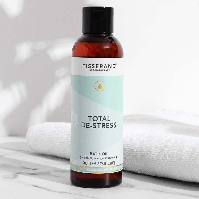 [Australia] - Tisserand Aromatherapy - Total De-Stress - Aromatherapy Bath Oil - Orange, Geranium, Nutmeg Essential Oil - 100% Natural Pure Essential Oils - 200ml 200 ml (Pack of 1) 