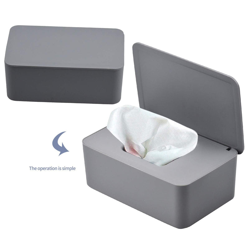 [Australia] - Wipes Dispenser Case Baby Wet Wipes Box Tissue Storage Case Container Plastic Napkin Box Toilet Paper Holder with Lid Seal for Home Office Car, Gray 