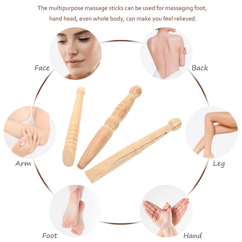 [Australia] - Healvian Foot Massagers Foot 3Pcs Reflexology Hand Massage Wooden Stick Tools Wood Health Therapys Traditional Tool Thai Massage Body Hand Face Neck Back Waist Hand Hand Massagers 