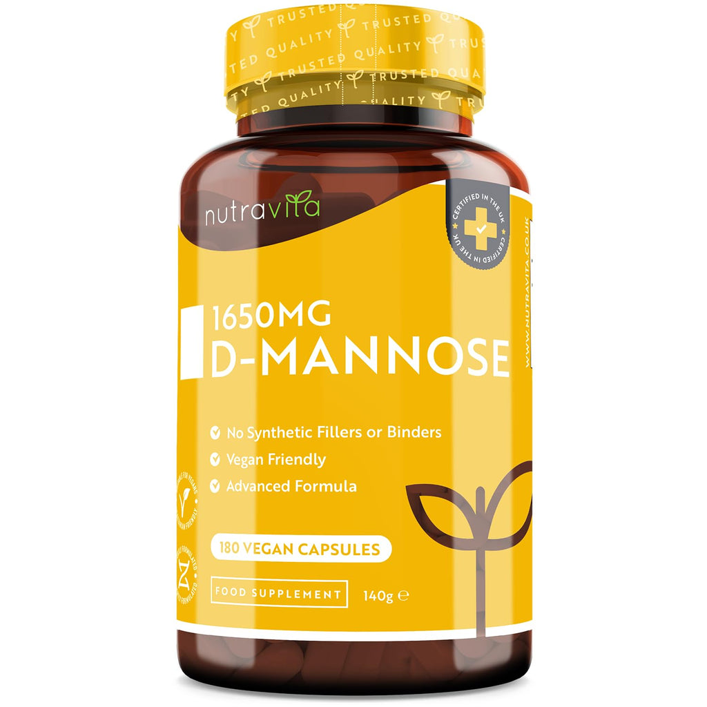 [Australia] - D-Mannose 1650mg High Strength Capsules – 180 Vegan Friendly Capsules (Not Tablets) – 100% Natural Premium D Mannose Supplement – Made in The UK by Nutravita 