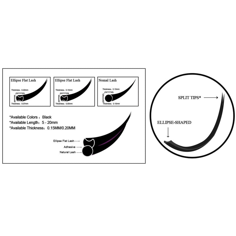 [Australia] - Matte Black Ellipse Flat Eyelash Extensions 0.20mm thickness C curl 13mm No Shiny Matte False Eyelashes for Professional Salon Use M0.20-C-13MM 