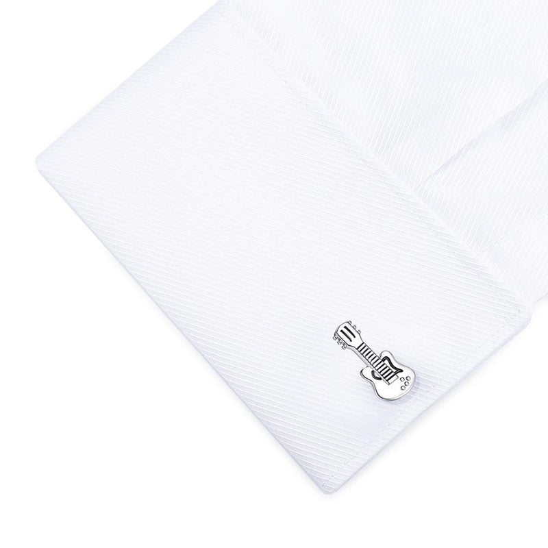 [Australia] - HONEY BEAR Guitar Cufflinks for Mens Steel Shirt Wedding Business Gift Silver 