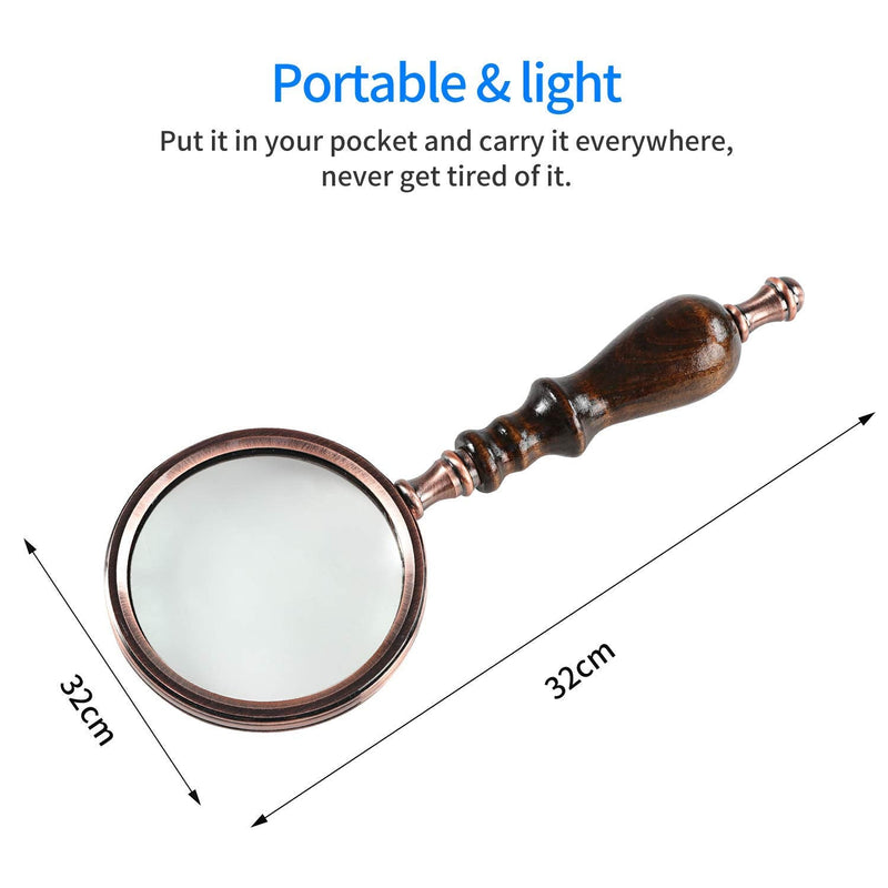 [Australia] - MSLAN Magnifying Glass,10X Antique Copper Handheld with Wooden Handle and Real Glass,Best Reading Magnifier for Elderly,Macular Degeneration 