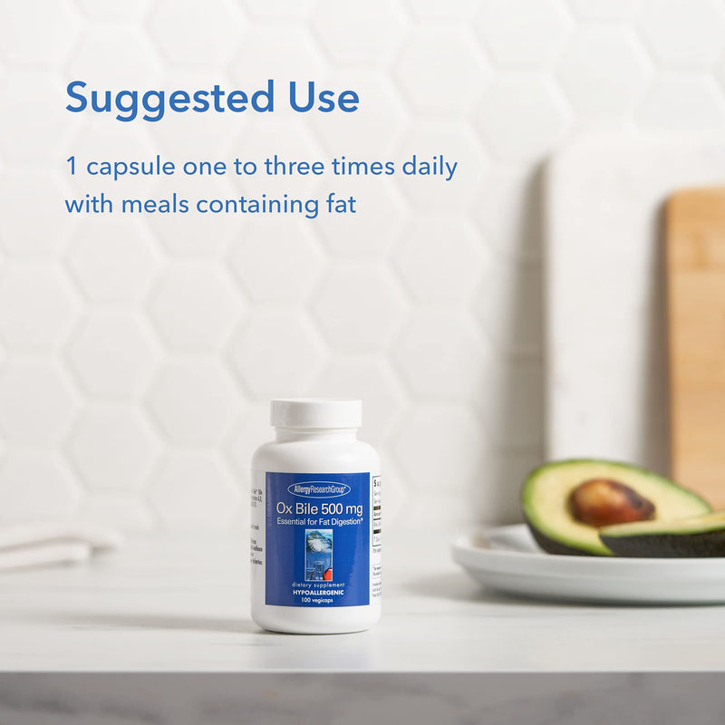 [Australia] - Allergy Research Group - Ox Bile 500 mg - Fat Digestion, Liver/Metabolic/GI Support - 100 Vegicaps 